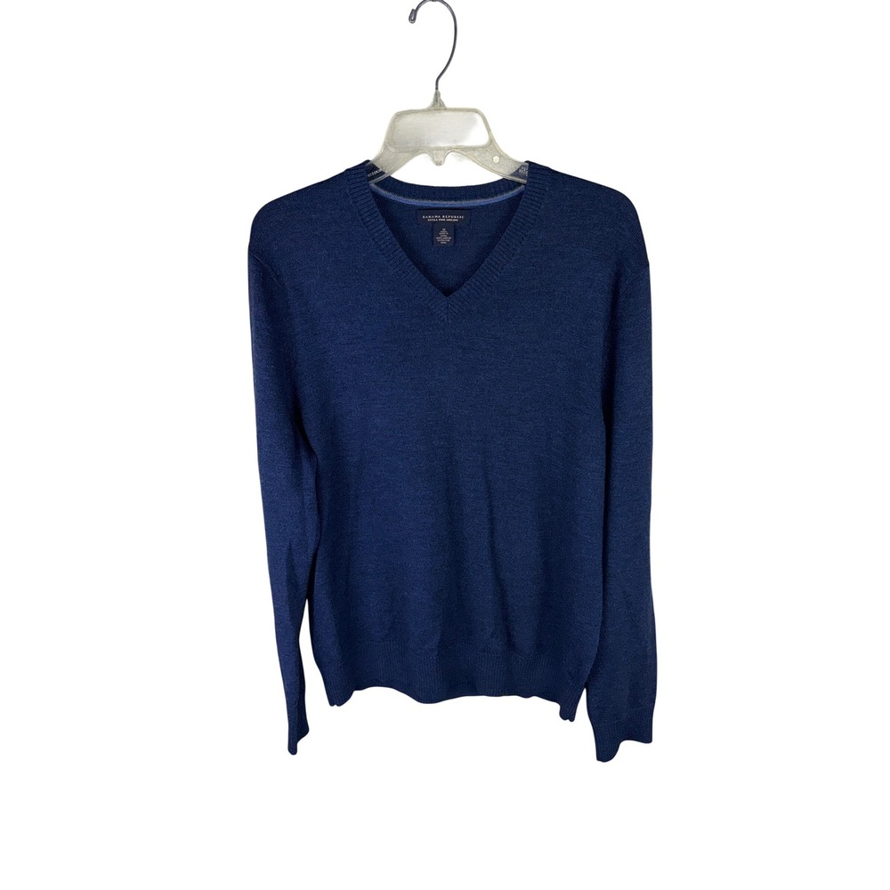 Banana Republic Mens Extra Fine Merino Wool V-Neck Sweater Blue Size M